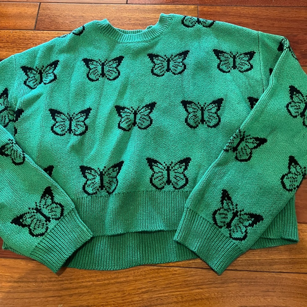 LA Hearts Green Butterfly Sweater